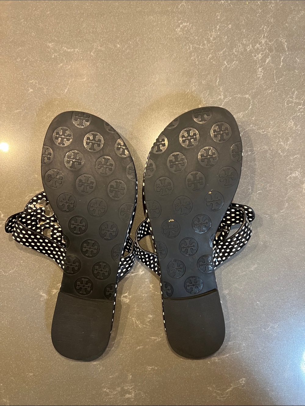 Tory Burch Black and White Polka Dot Miller Sandals with Gold Logo - Picture 2 of 3